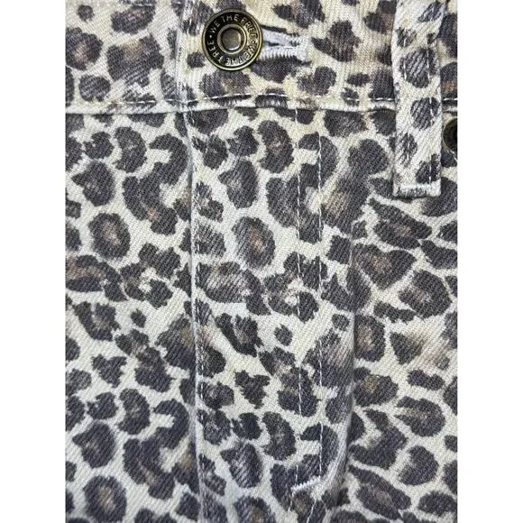 Free People We The Free Bailey Leopard Print Frayed Hem Denim Mini Skirt Sz 26 - Picture 7 of 11